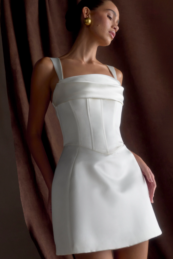 Meshki bridal mini dress.