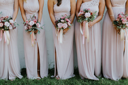 Bridesmaids bouquet close up on wedding day.