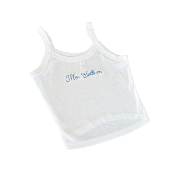 Embroidered Mrs. tank for bride.