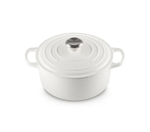 White Le Creuset Dutch Oven for wedding registry.