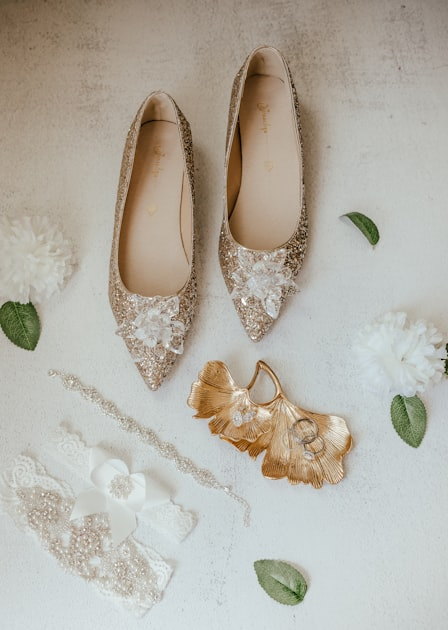 flay lay of bridal accessories