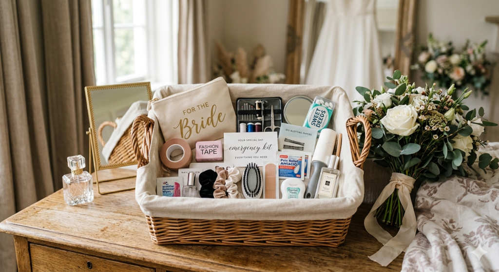 Bridal emergency kit for wedding day.