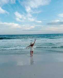Bride on the beach in 30A, Florida on her bachelorette.