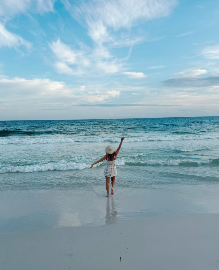 Bride on the beach in 30A, Florida on her bachelorette.