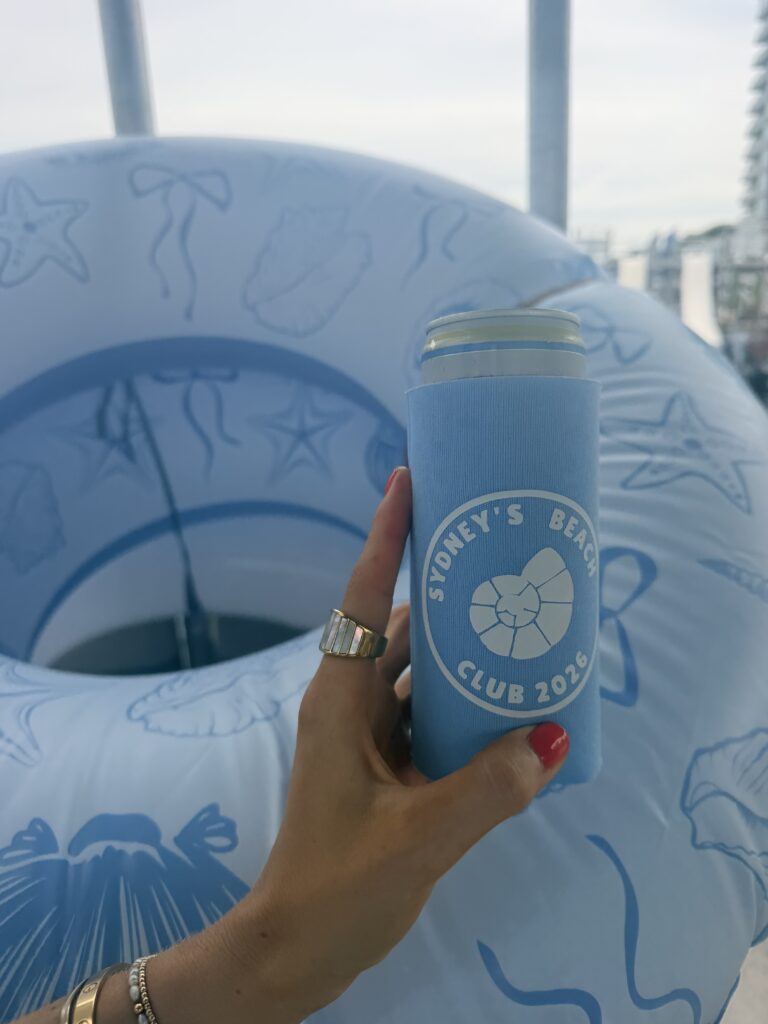 Custom beach bachelorette decor- can coolers (koozies).