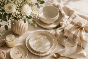 Aesthetic image flay lay of a wedding registry.