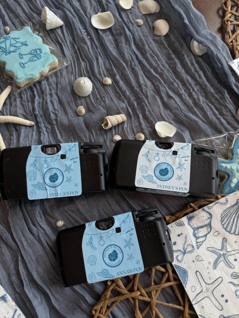 Custom disposable cameras for a beach bachelorette party.