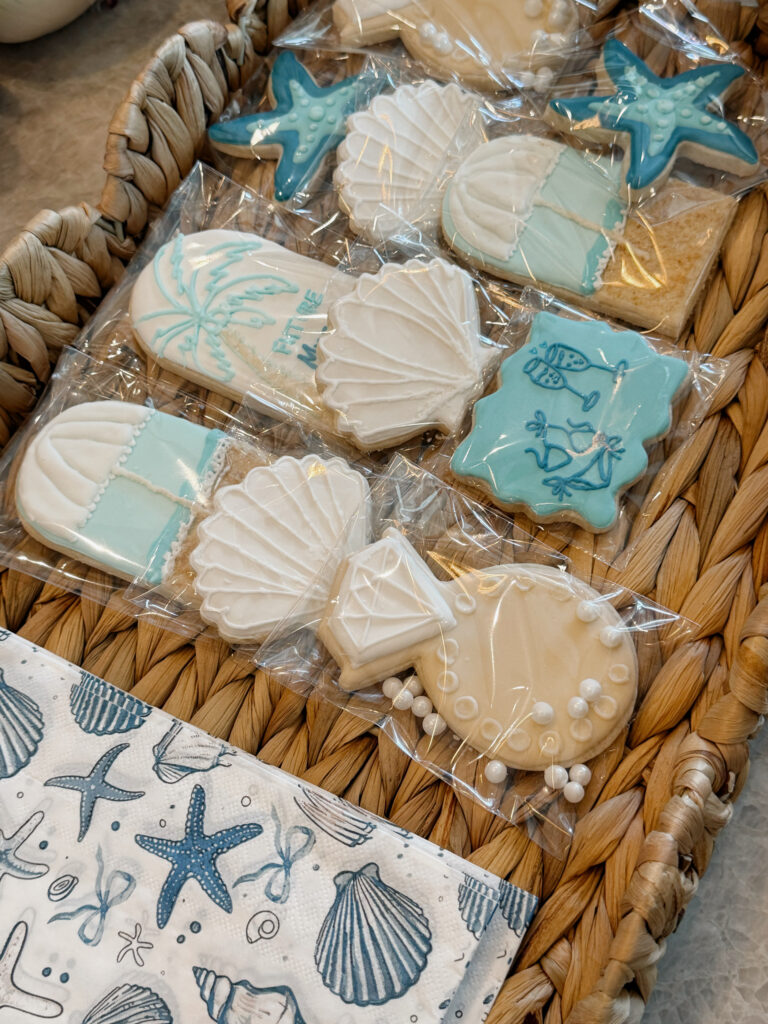 Custom beach bachelorette cookies.