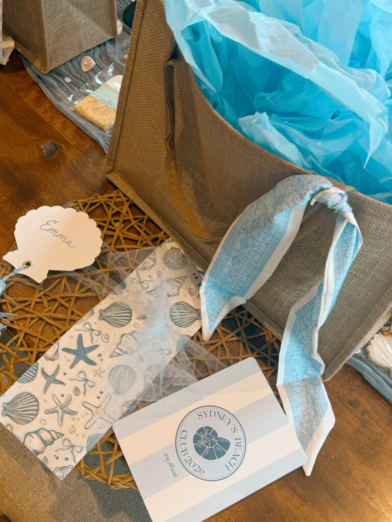 Aesthetic image of a welcome bag DIY'd for a beach bachelorette party.