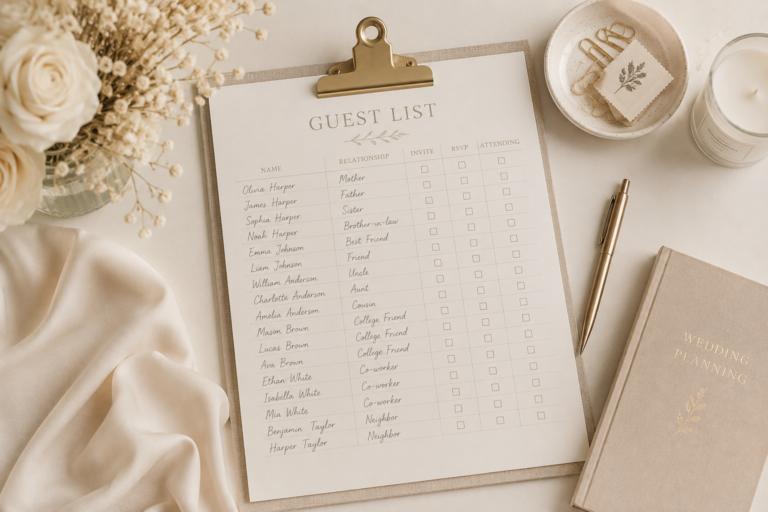Aesthetic image of a wedding guest list.